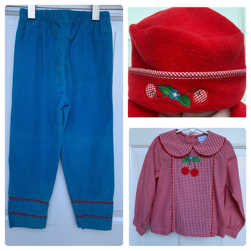 Patsy Aiken Red and Blue Matching Set Blouse Pants Hat Size 6